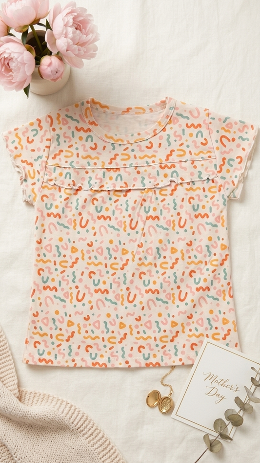 Confetti Print Ruffle Top