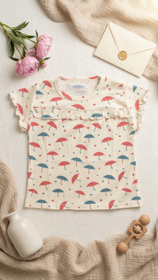 Umbrella Print Ruffle Top