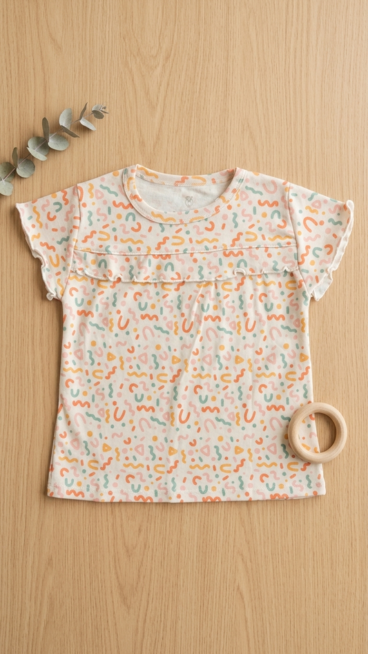 Confetti Print Ruffle Top