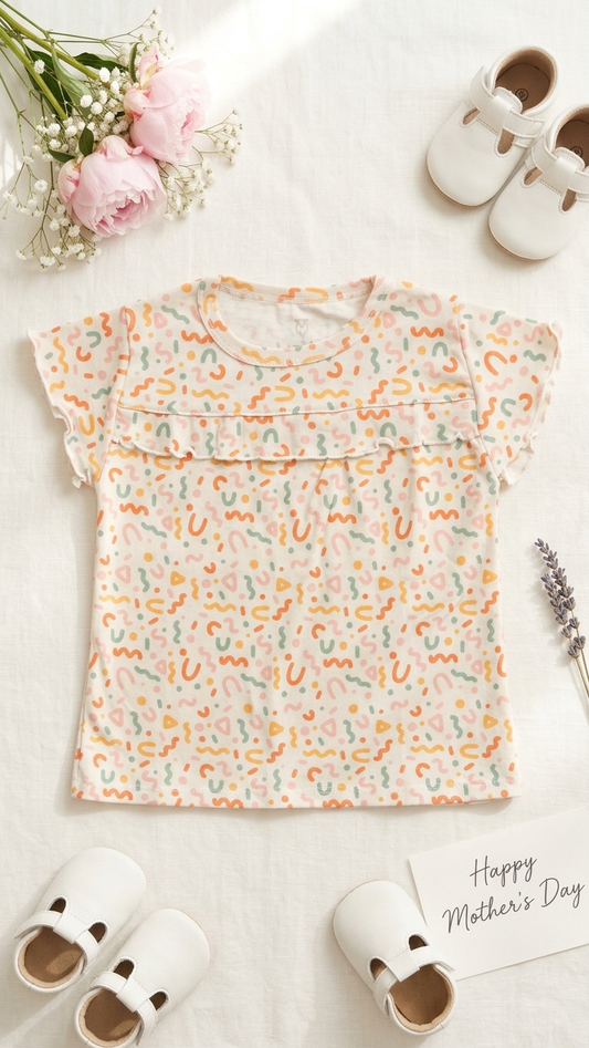 Confetti Print Ruffle Top