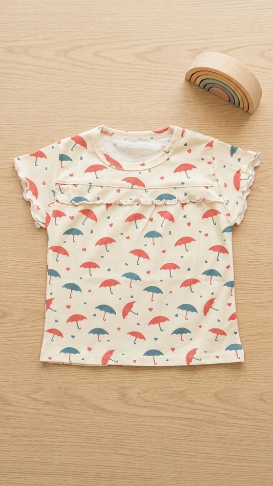 Umbrella Print Ruffle Top