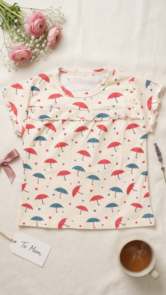 Umbrella Print Ruffle Top